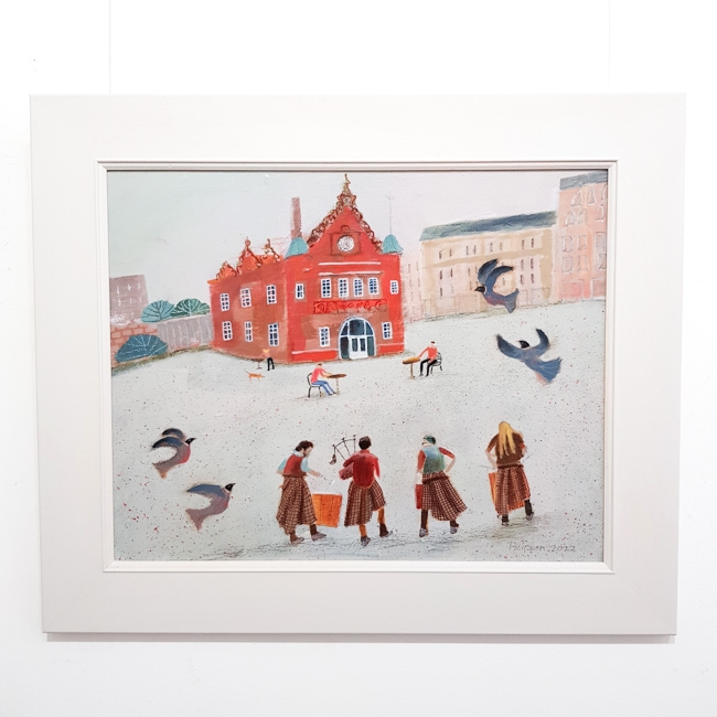 'Pipes and Pigeons at St Enoch' by artist Barbara Peirson